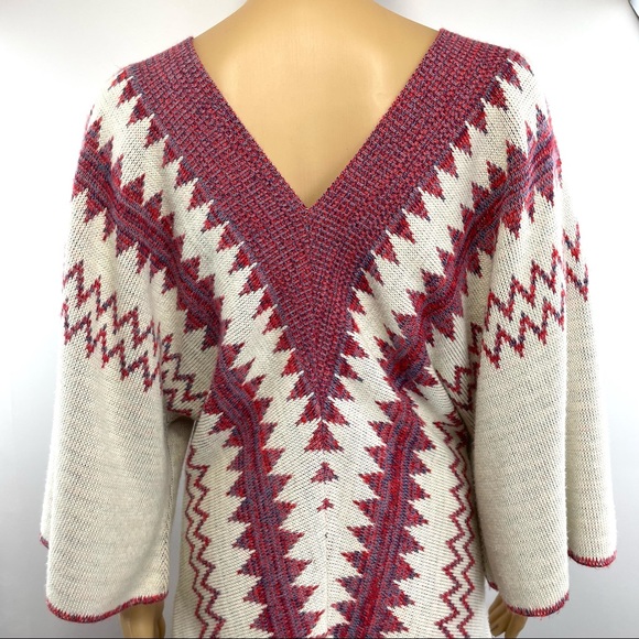 Vntg LeRoy Western Knit Dress Knitwear Cream & Woven Reds Soft EUC - Picture 6 of 12